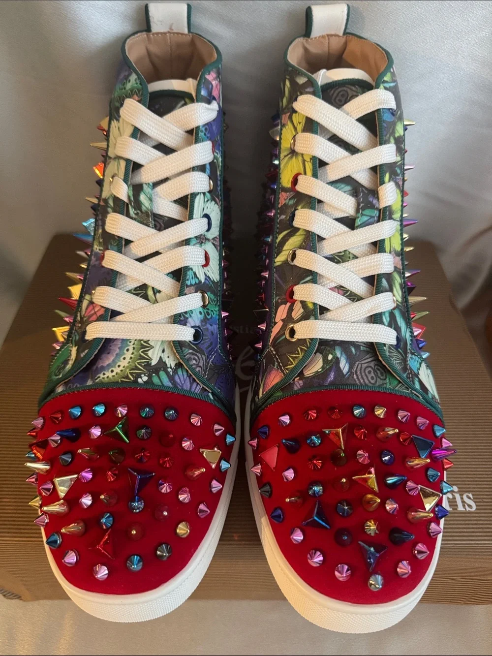 New! Christian Louboutin Louis Pik Pik Orlato high-top sneakers/ “Red Bottoms”